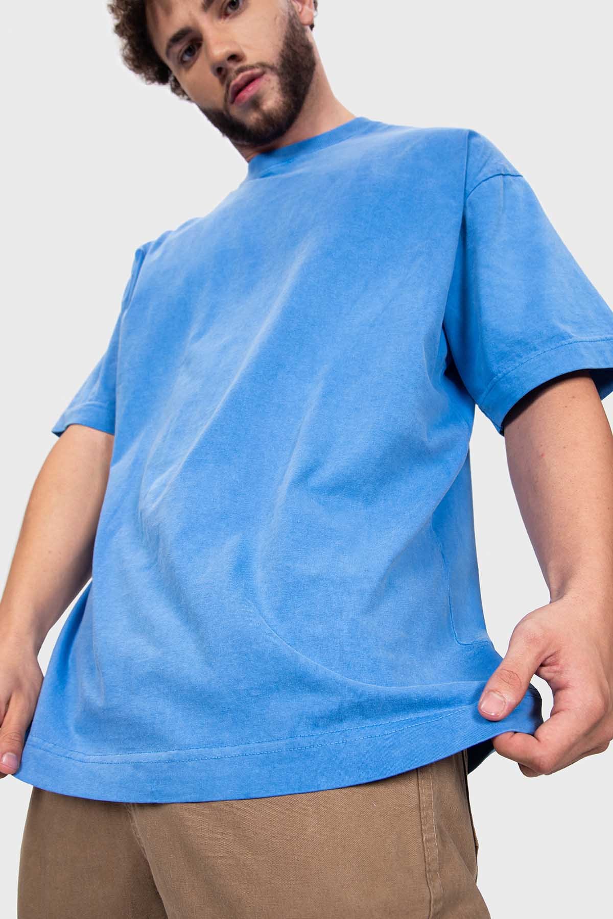 Camiseta Oversized Bulk Básica - Azul Claro Marmore - Imagem 5