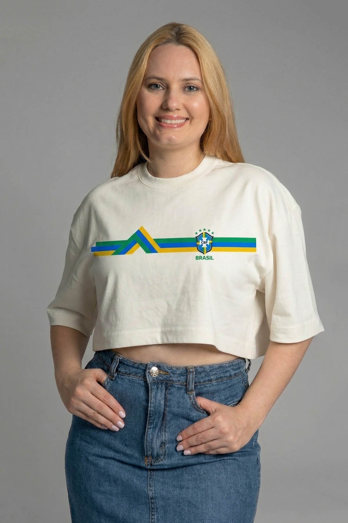 Cropped Oversized Icon Retrô Seleção - Off White