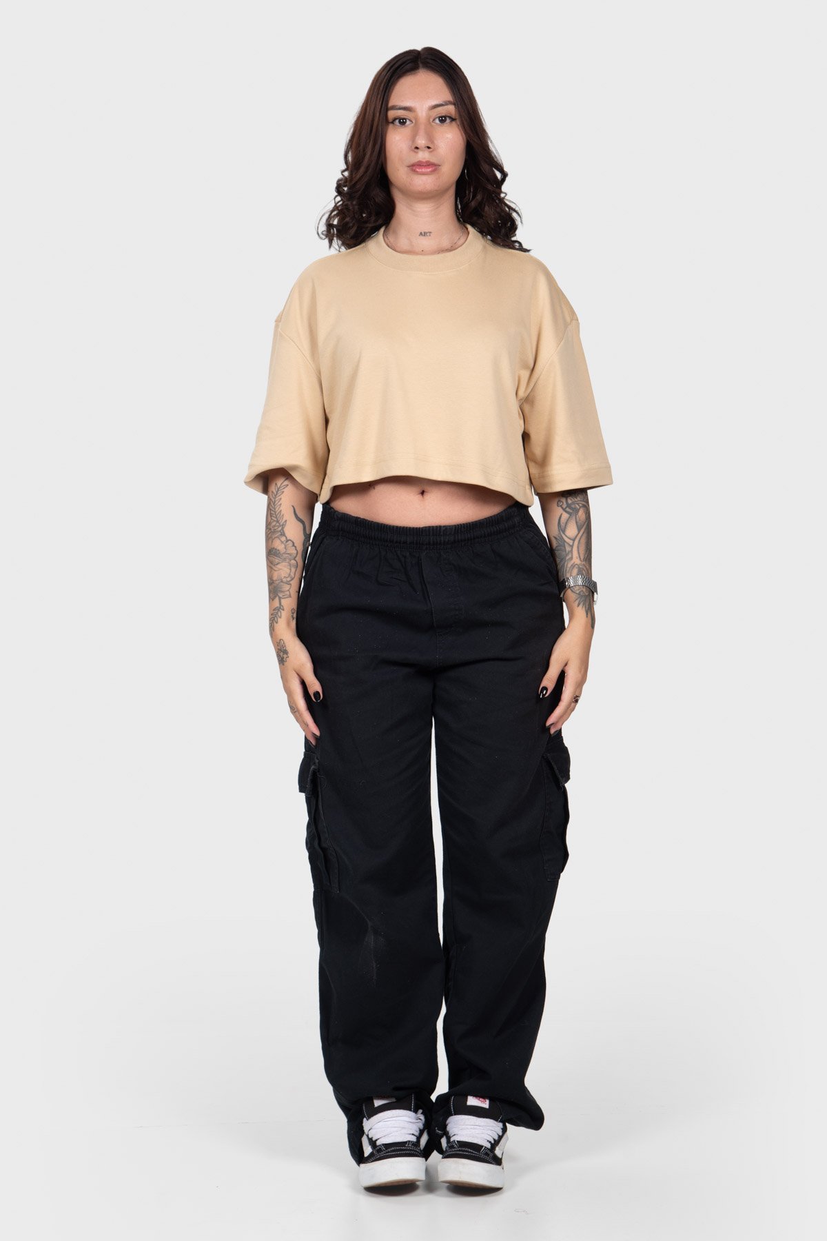 Cropped Oversized Icon Básico - Areia