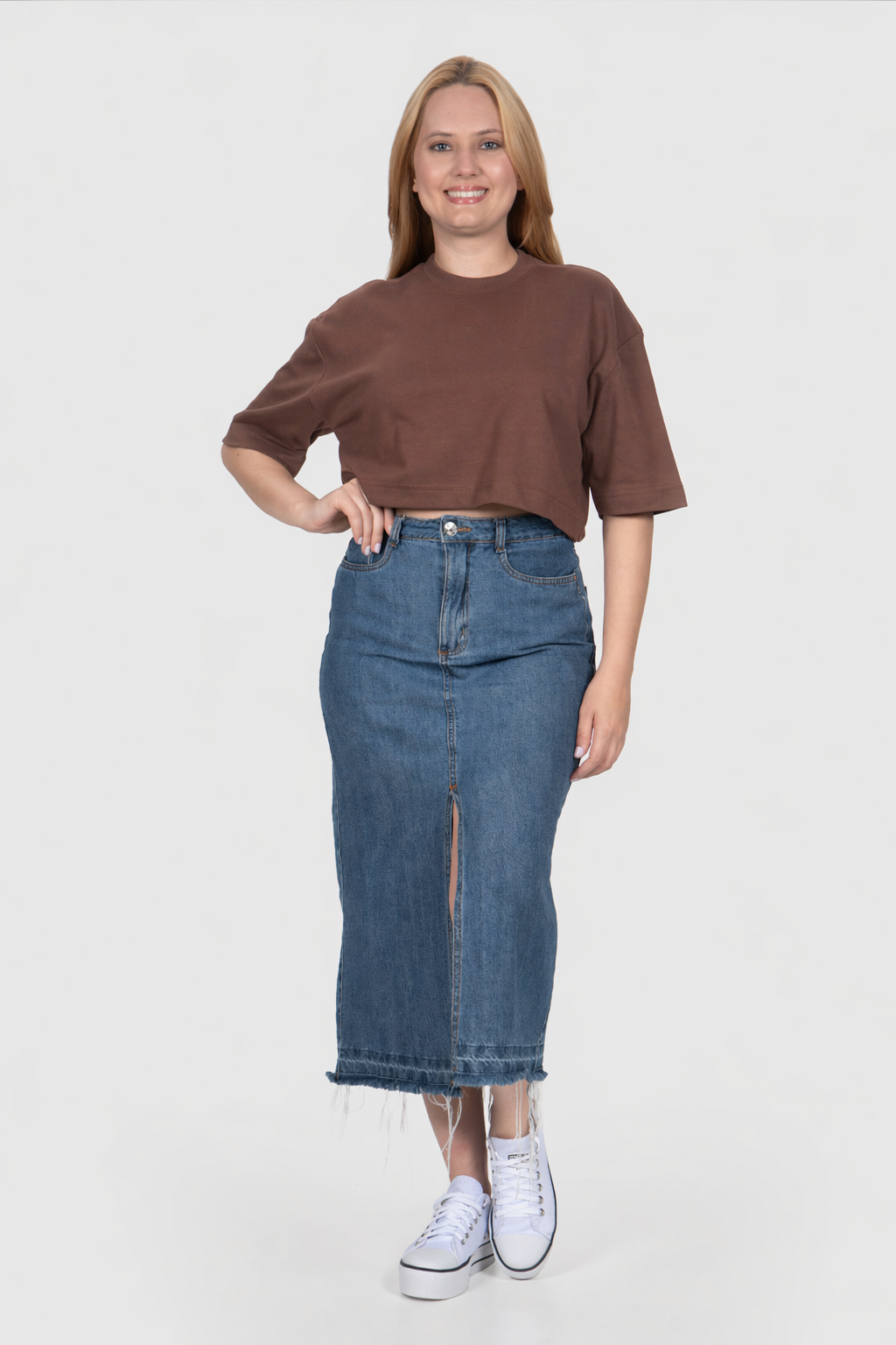 Cropped Oversized Icon Básico - Marrom