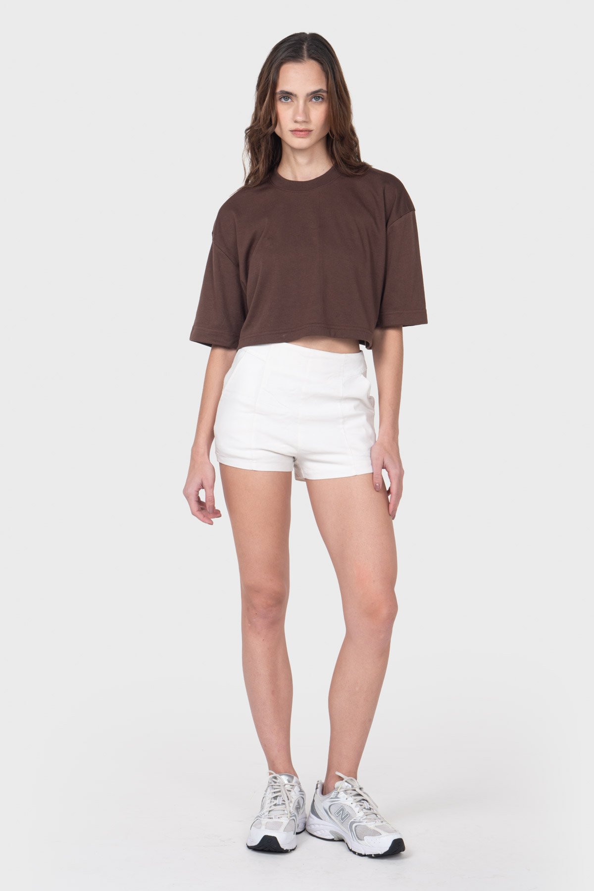Cropped Oversized Icon Básico - Marrom