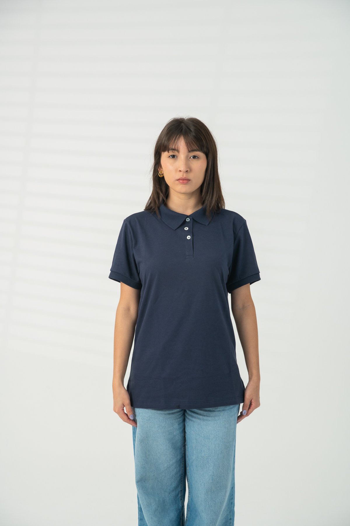 Camisa Gola Polo Classic Básica Feminina Azul Marinho - ONE BASIQ