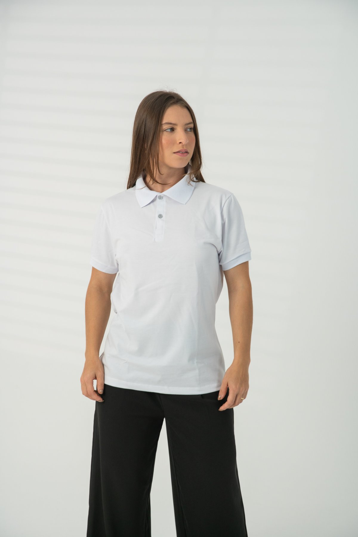Camisa Gola Polo Classic Básica Feminina Branca - ONE BASIQ