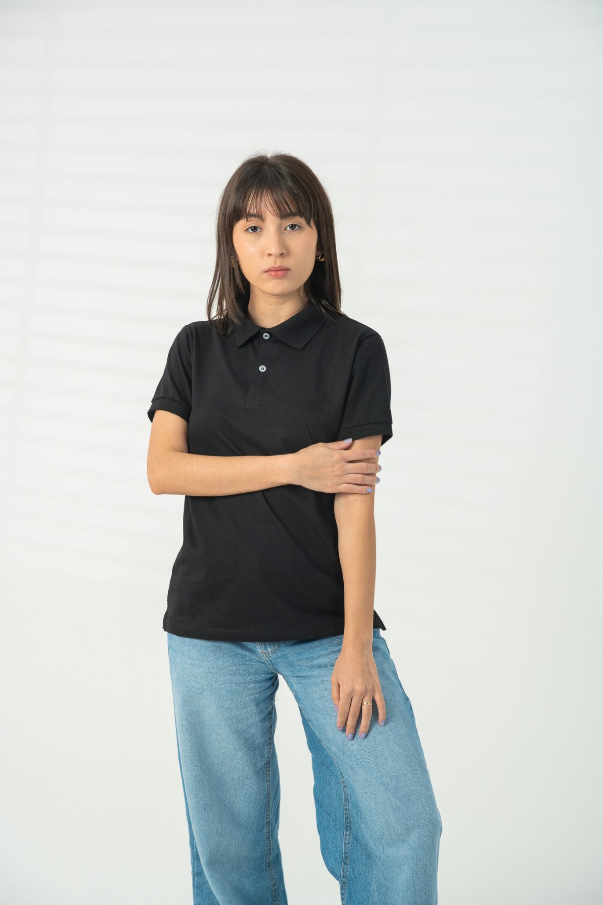 Camisa Gola Polo Classic Básica Feminina Preta - ONE BASIQ